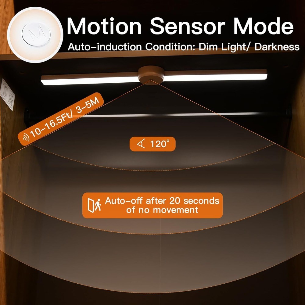 Under Cabinet Light Closet Light Wireless Foldable, 23.6" Motion Sensor Light