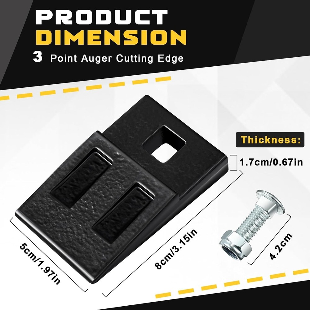 4 Pack 3 Point Auger Cutting Edge with Screw Square Hole Replacement Auger Teeth