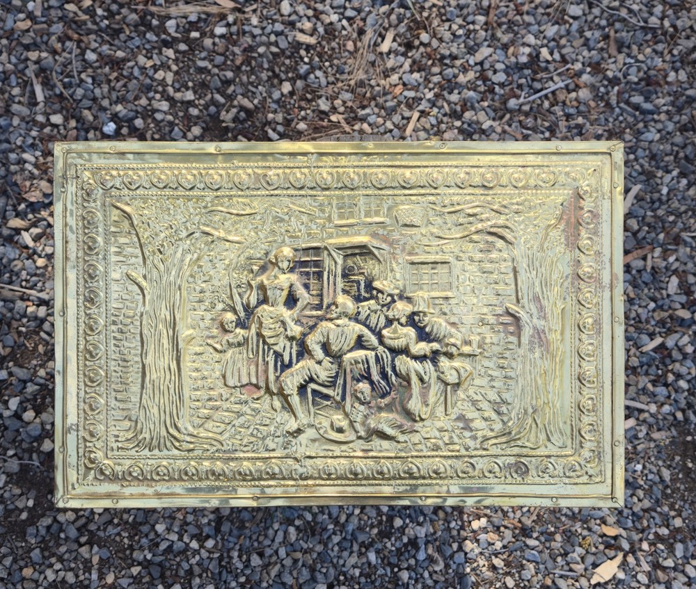 Vintage Hammered Brass On Wood Kindling/Coal Box