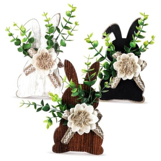 Yousoontic 3 Pcs Easter Table Decorations Rustic Wooden Easter Front Bunny
