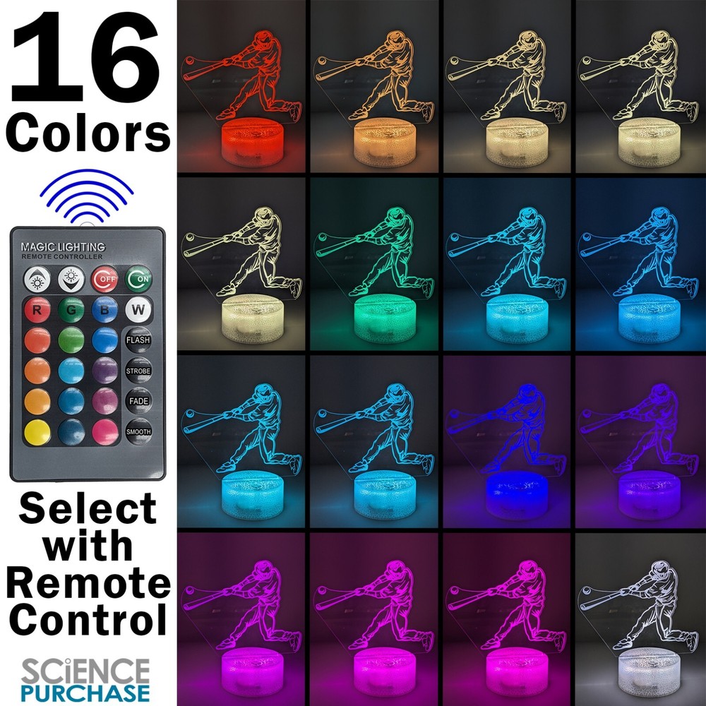 Baseball Swing LED Night Light w/ Remote Control - 16 Colors, 5 Modes, Dimmable