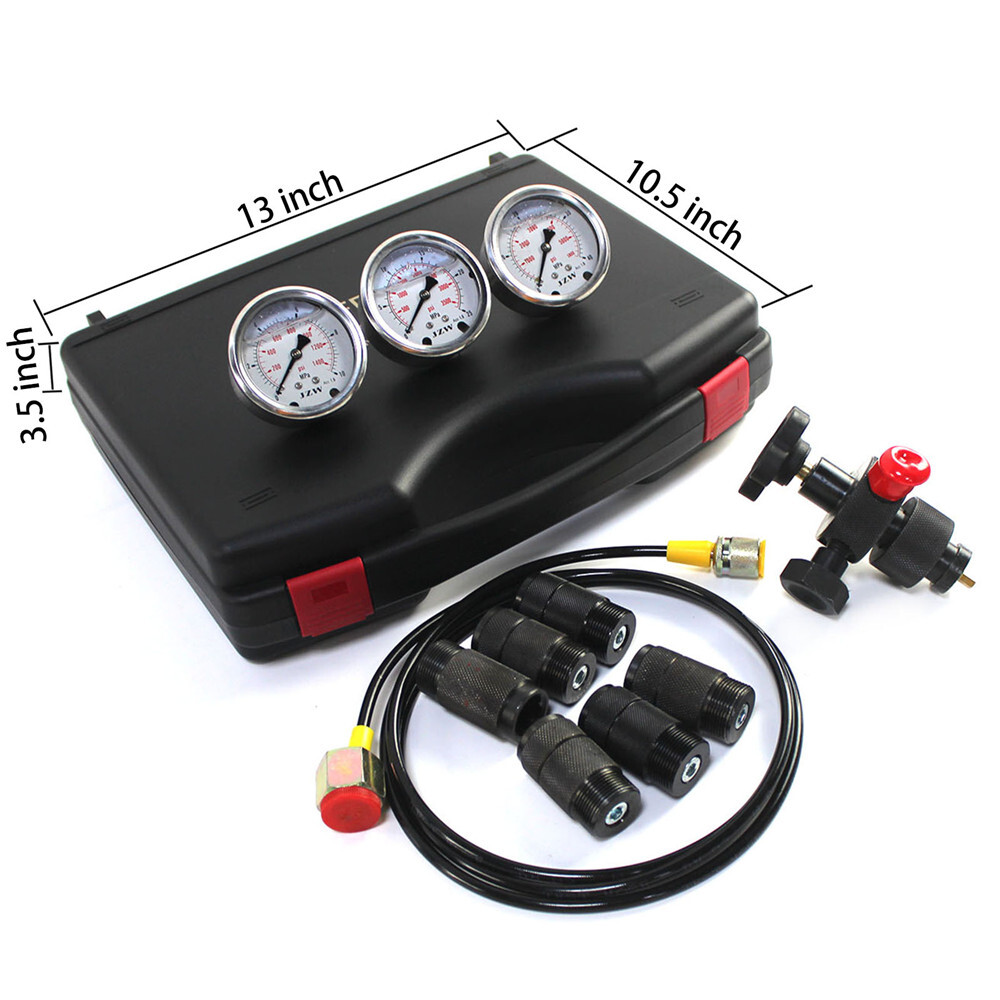 Hydraulic Nitrogen Accumulator Charging System Pressure Gague Adapter Test Kit