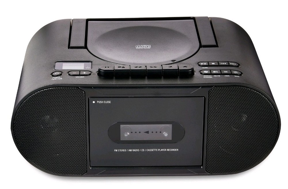 onn. Portable CD/Cassette Boombox with Bluetooth Wireless Technology, Black