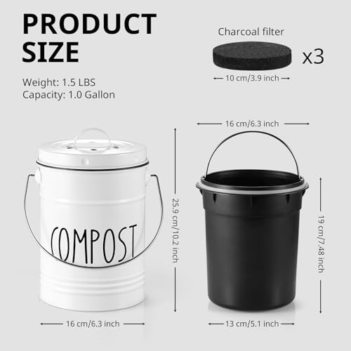Kitchen Compost Bin, 1 Gallon Countertop Compost Bin with Lid, Indoor Compost