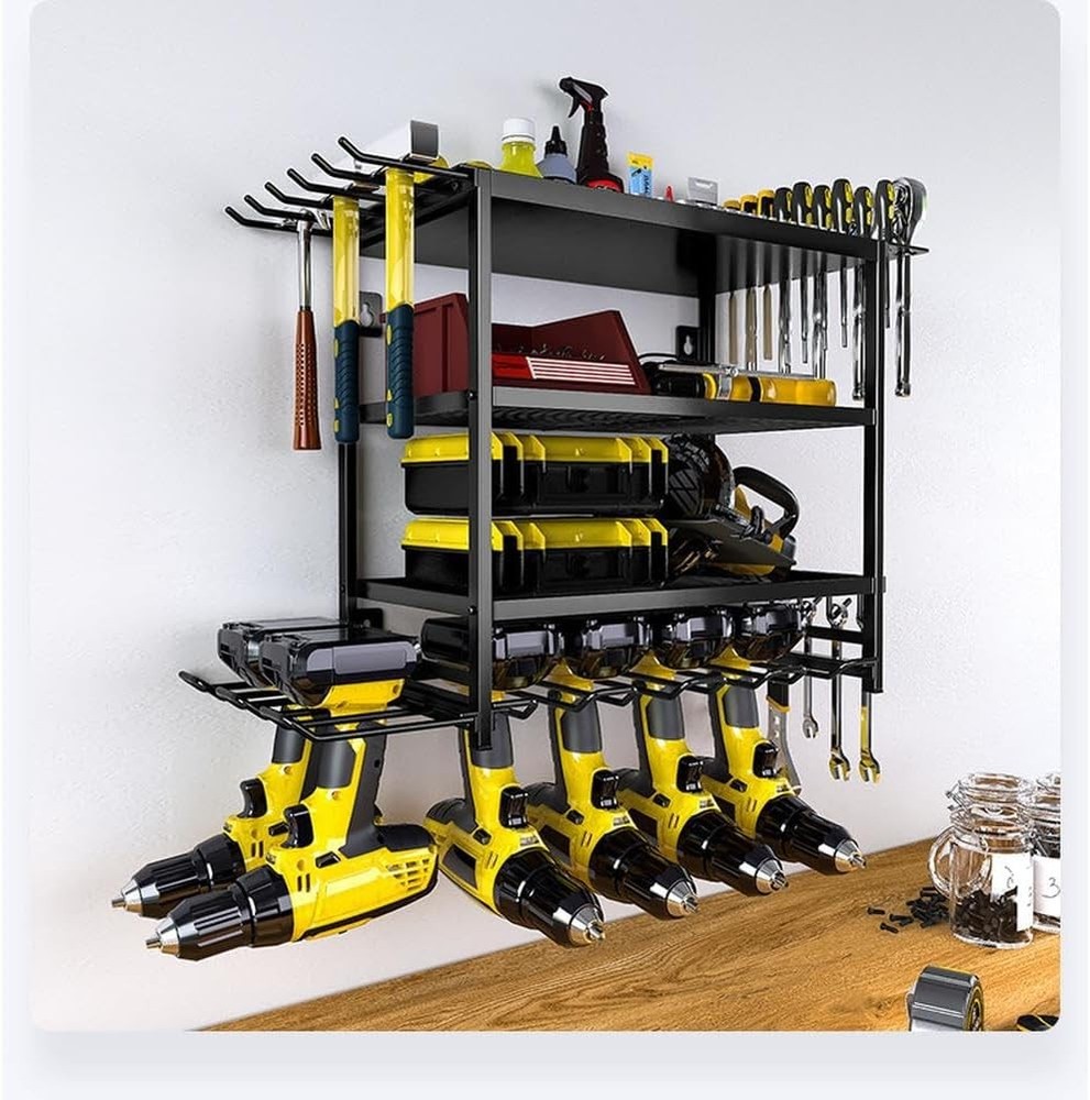 4-Layer Wall Mounted Power Tool Storage Rack with Drill Holder, Screwdriver Rack