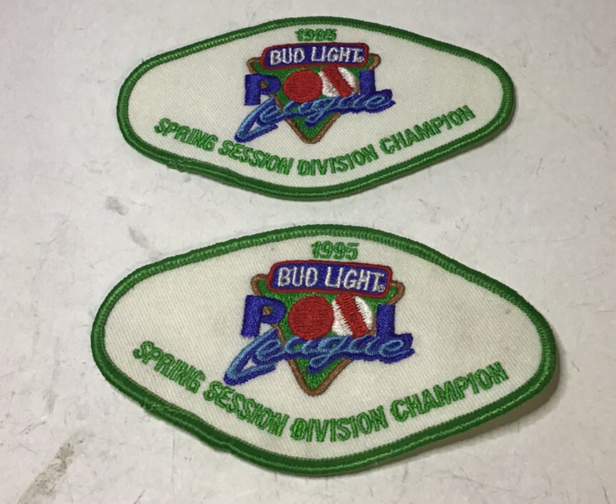 Bud Light Pool League Spring Session Division Champion Patch 1995 Set Of 2