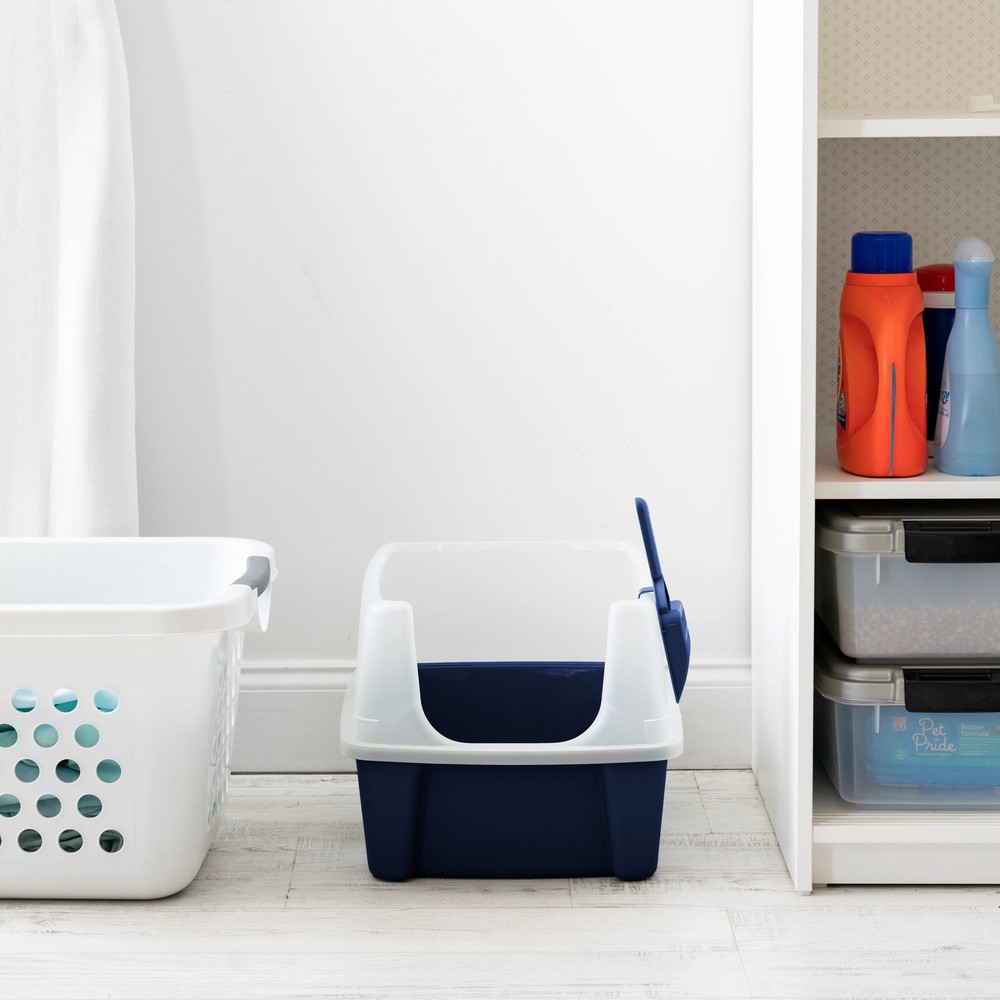 Inspired Essentials, High Sided Open Top Cat Litter Box with Scoop, Navy