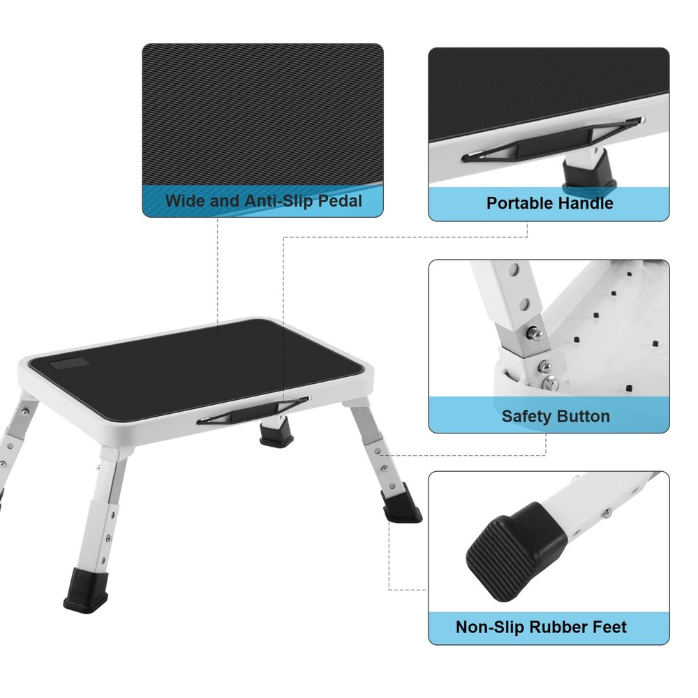 Jocauto Folding Step Stool, Height-Adjustable Step Stool with 15 X 10.2 Non-Slip