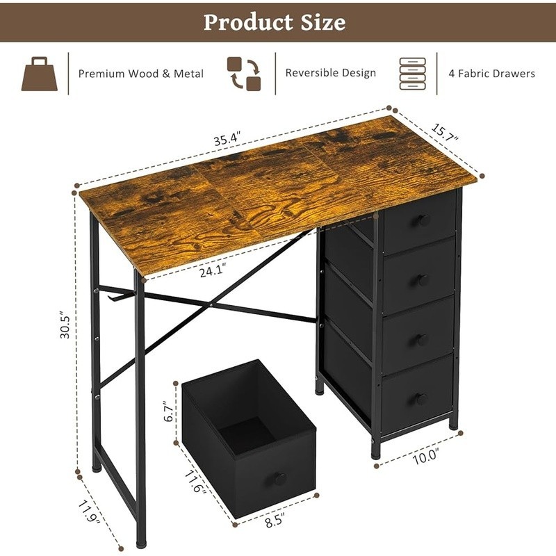 Small Office Desk 4 Drawers Storage Computer Table Easy Assembly Modern Design
