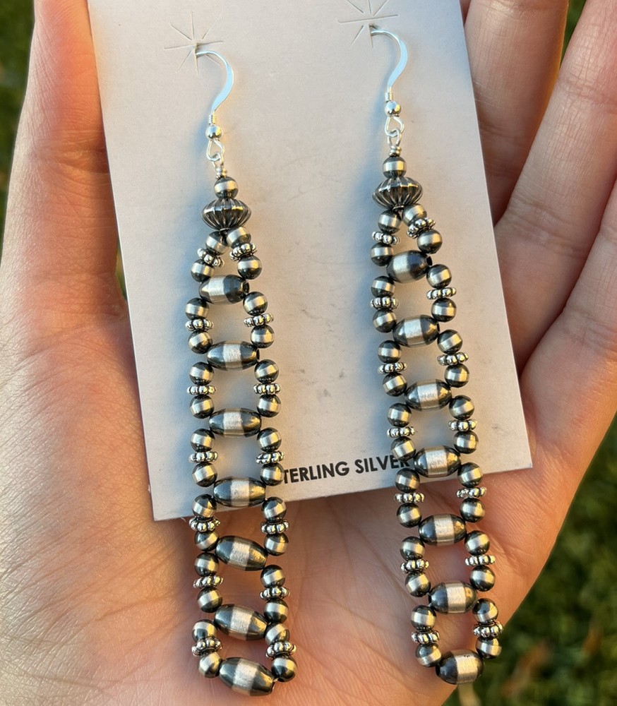 Sterling Silver Pearls Bead Earrings.