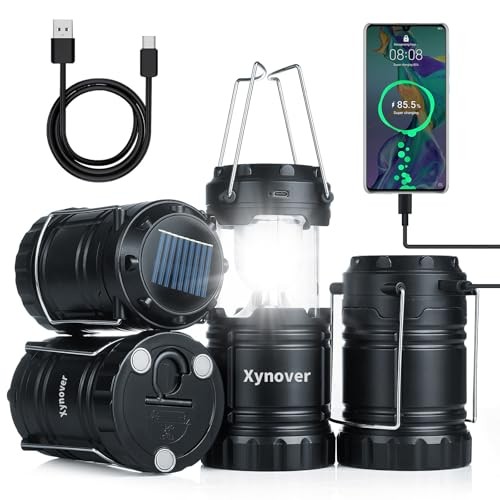 Solar Camping Lantern 4-Pack - Rechargeable LED Lights, Magnetic Base & 4 Pack