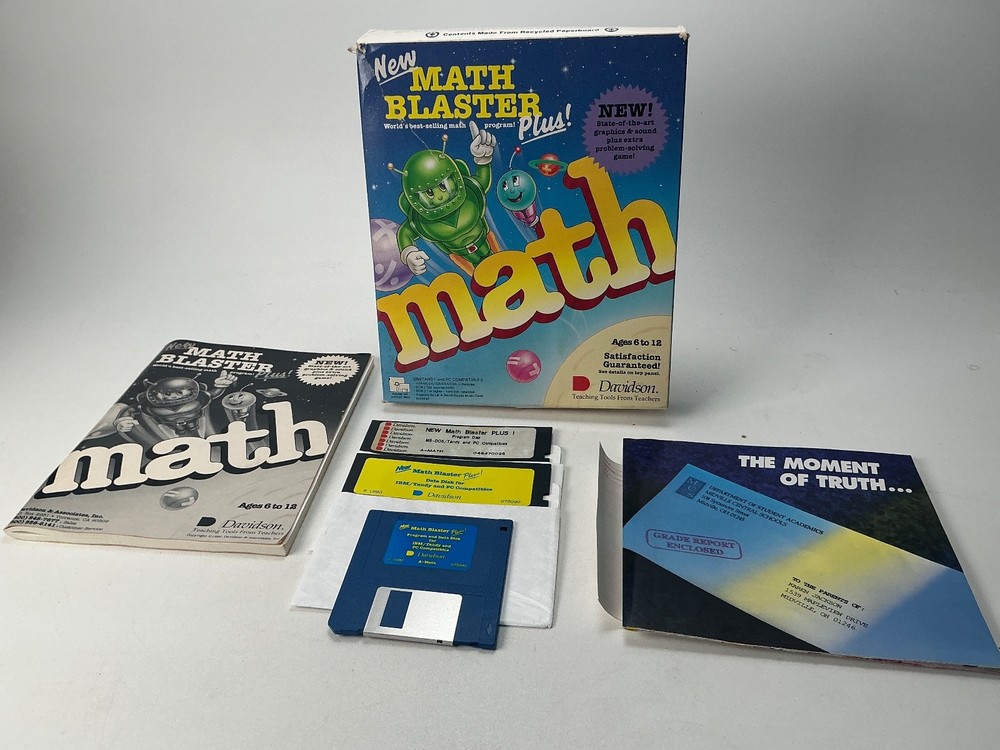 Math Blaster Plus Vintage Computer Software by Davidson for IBM/Tandy Campatible