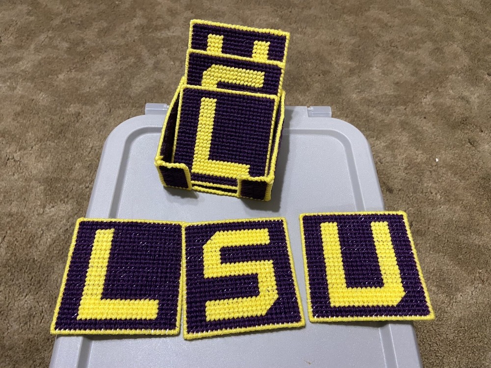 LSU Plastic Canvas Drink Coasters