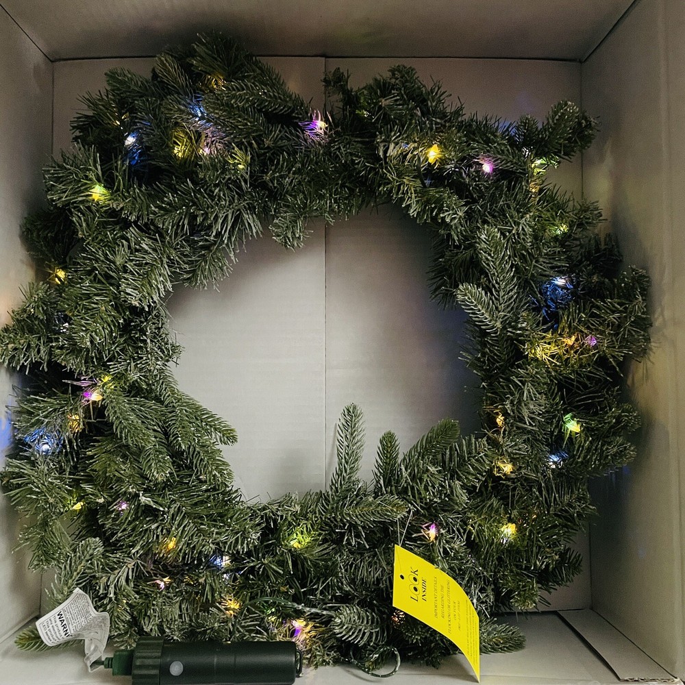 24" Flocked Wreath By Home Reflection USB Color Changing LED Lights Christmas