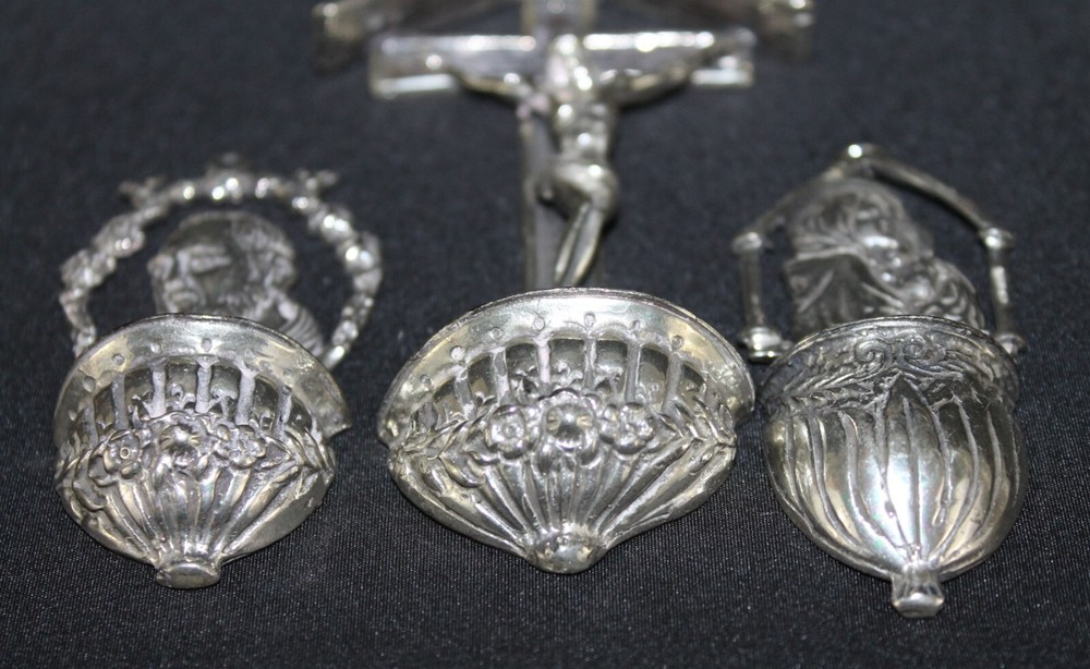3 antique solid silver italian .800 holy water font Hallmarked