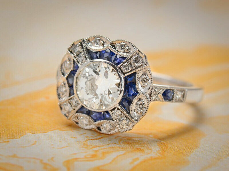 2.55Ct Art Deco Style Lab Created Diamond Engagement 14K White Gold Finish Ring
