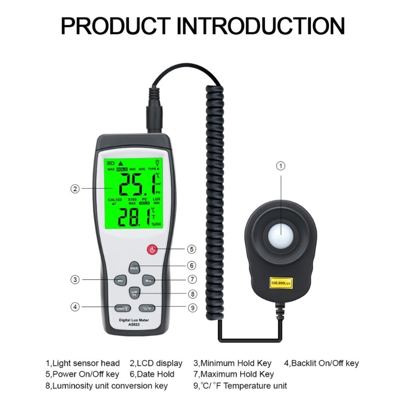 Professional Sensory AS823 Digital Meter High Precise Split Luxometer