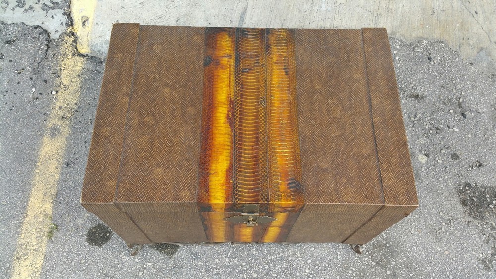 70'S EXOTIC SNAKESKIN TRUNK WITH SCROLLED IRON LEGS