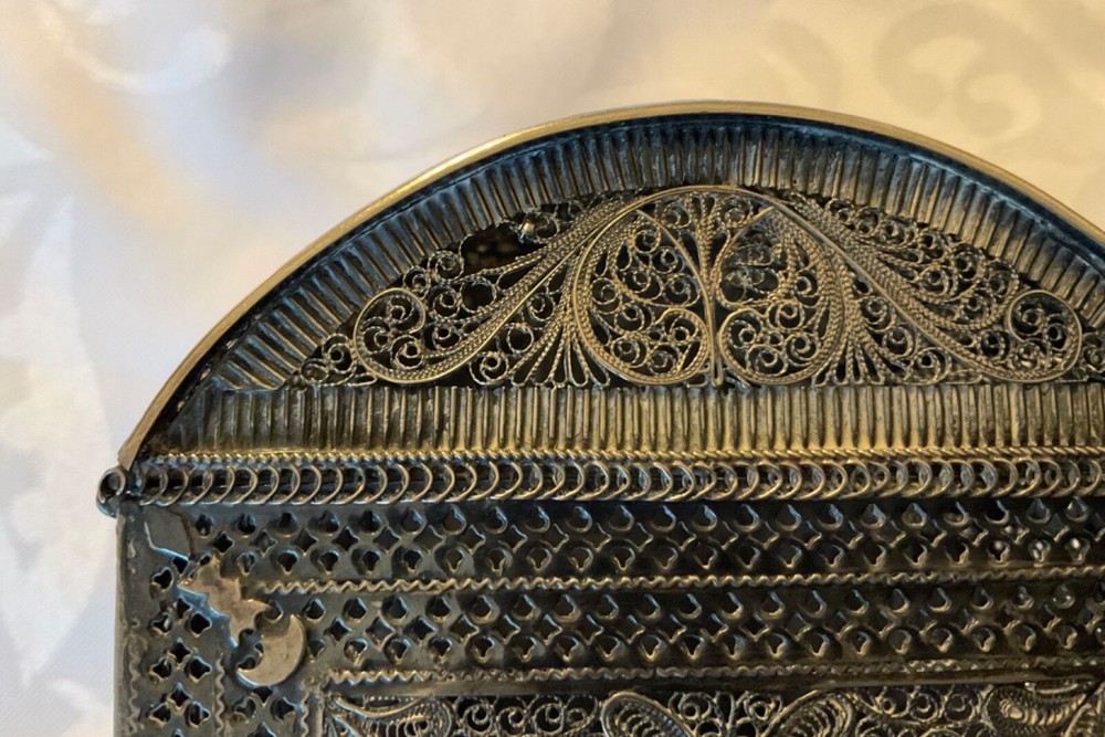 Antique large Solid Silver Filigree Box