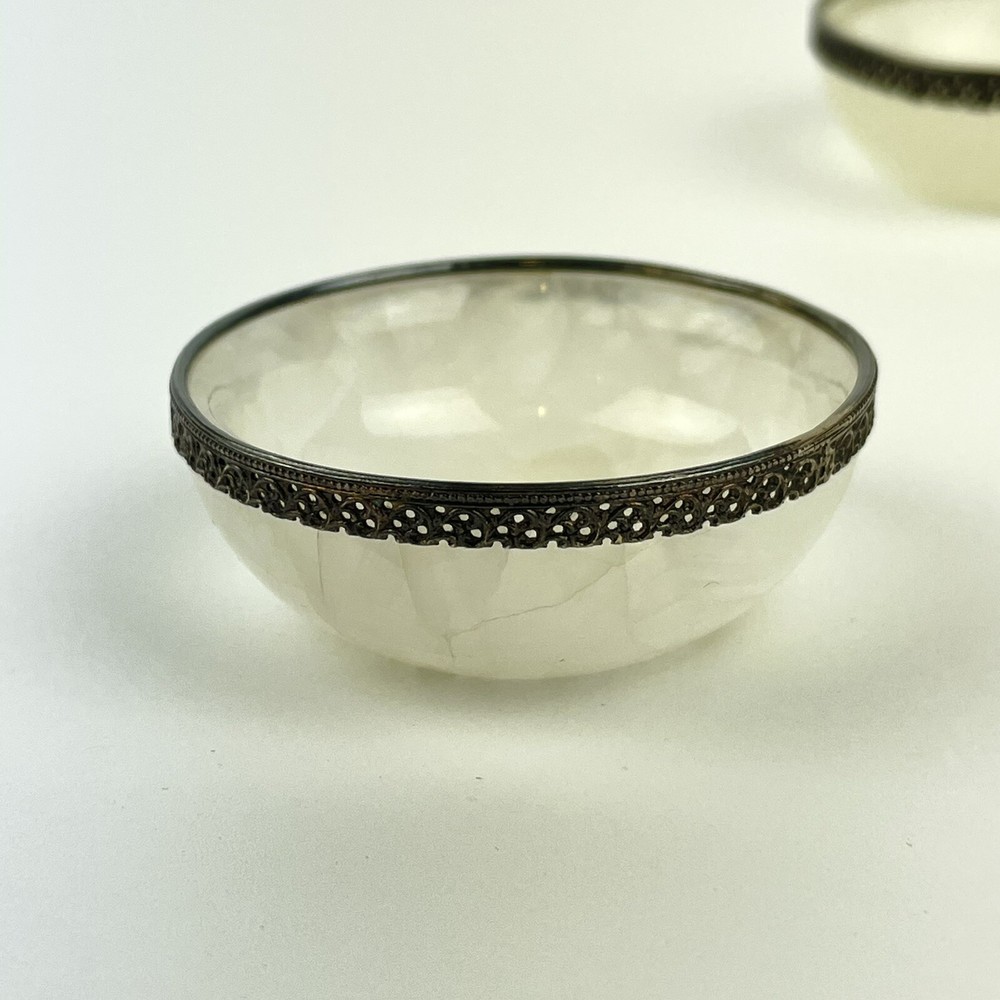 Fine Quality Solid “800” Silver Mounted Polished Hardstone Pin Dishes Salts 5cm