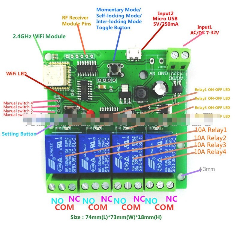 1PCS 4 Channel WiFi Delay Relay Switch APP Wireless Remote Control Module