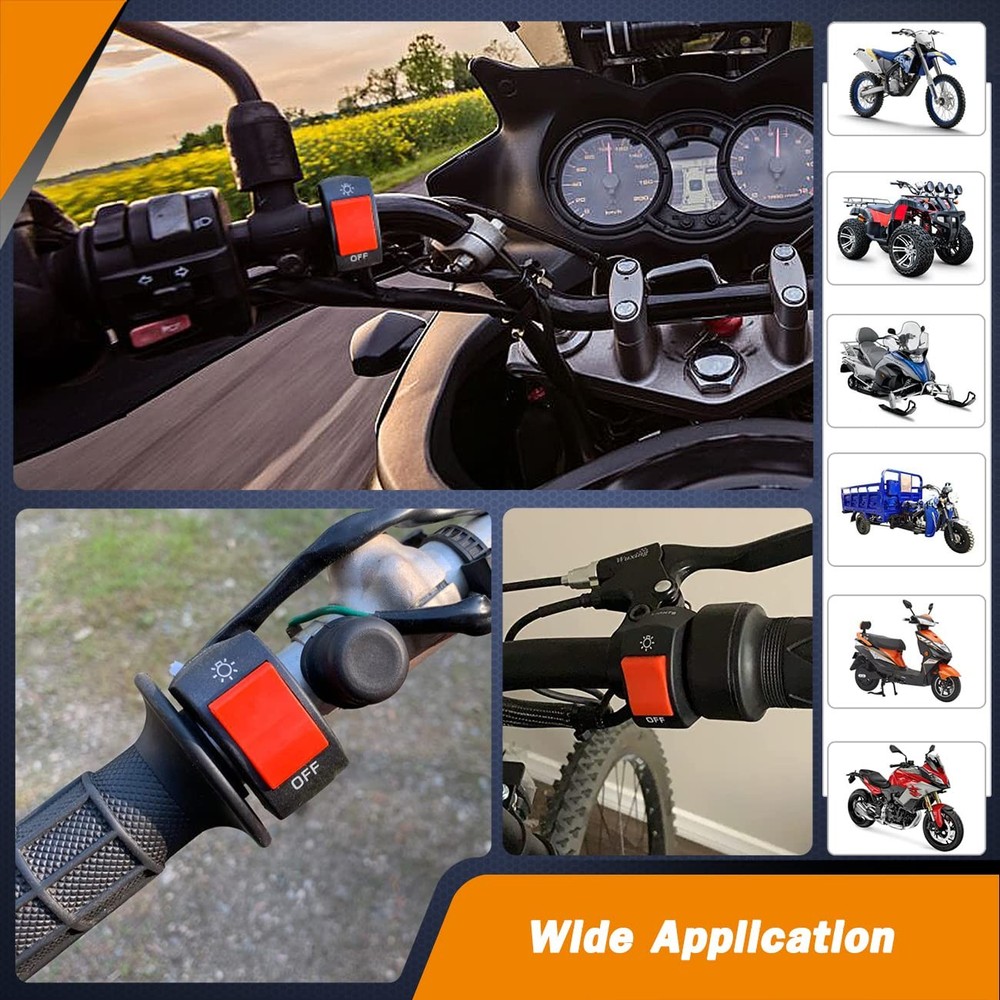 2 Pieces Motorcycle Light Switch Handlebar Toggle with 2 Pieces, Red