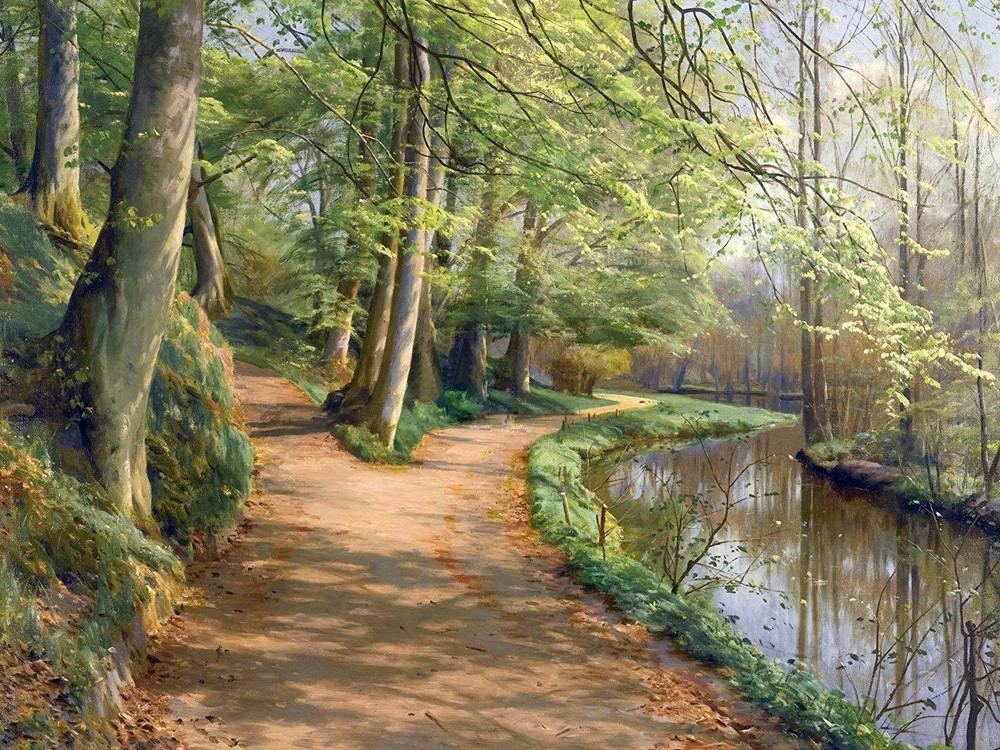 BY A STREAM P. Monsted river forest Tile Mural Kitchen Backsplash Ceramic 10x8