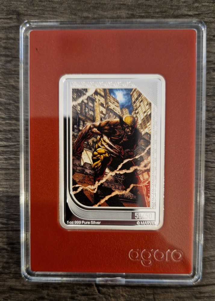 Agoro Marvel Comics Trading Coin Ruby Wolverine 50/50 Bookend 1 Oz Silver