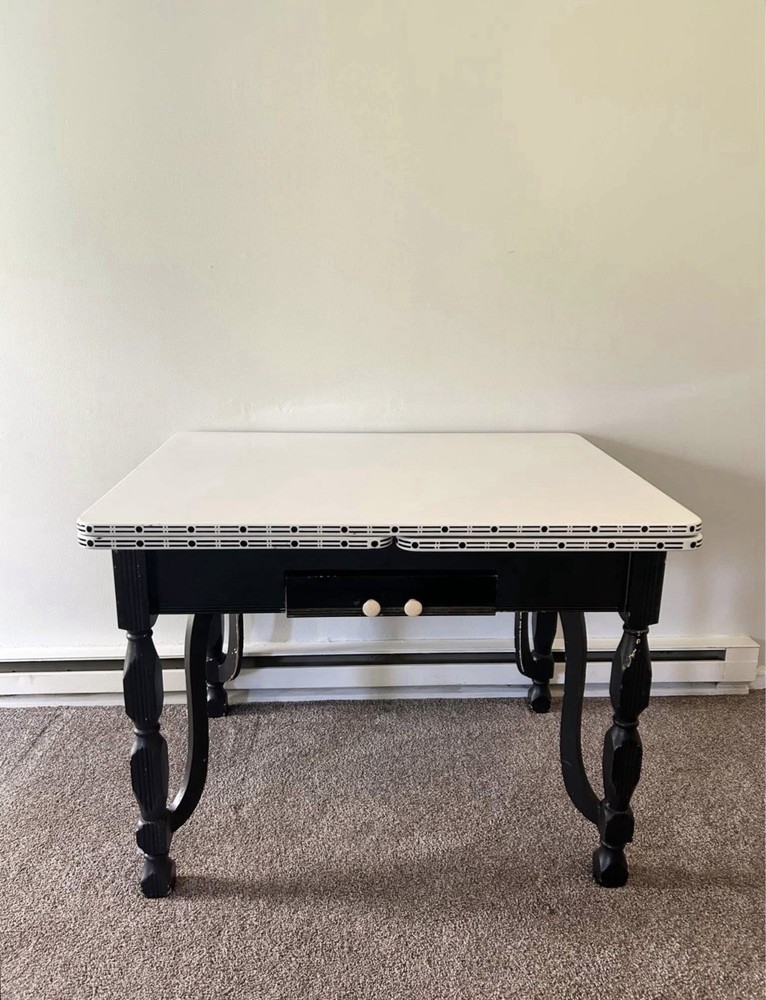 Large Vintage Expandable Enamel Top Table