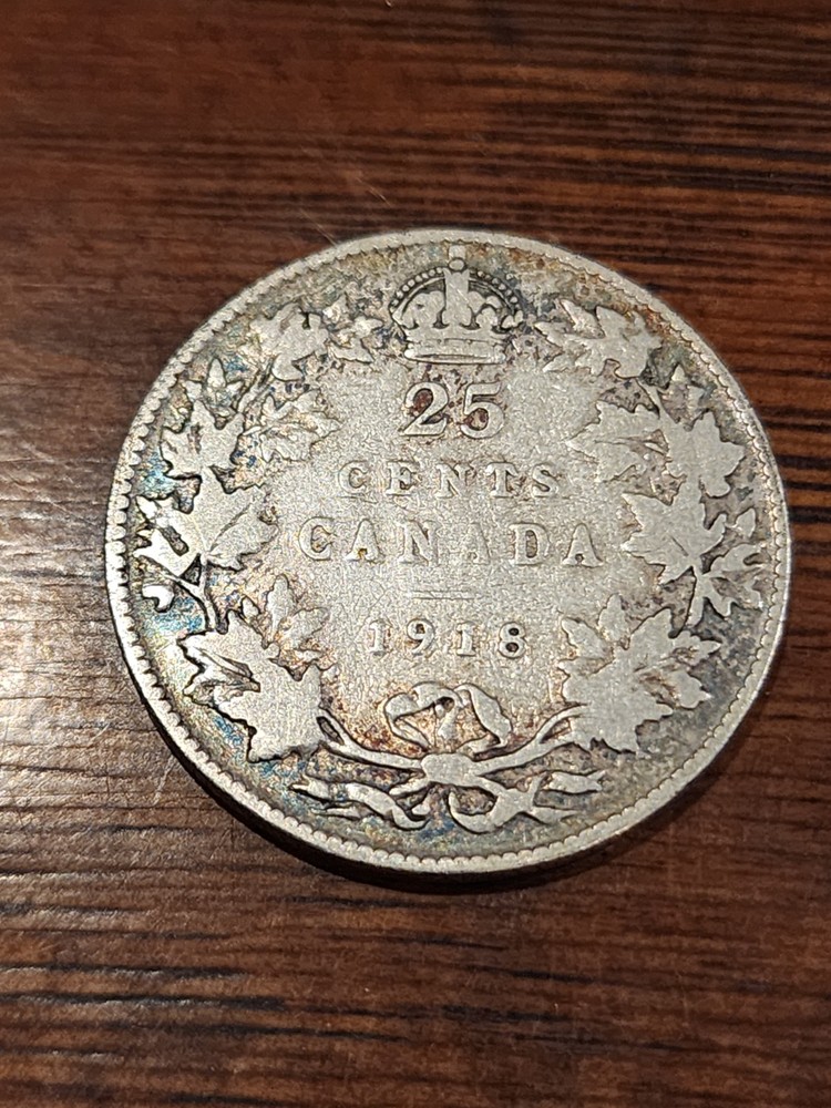 1918 Canada 25 Cents Silver Coin