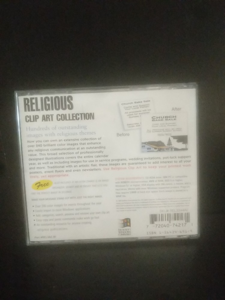 SOFTKEY Religious clip art Platinum CD-ROM 1994 Microsoft compatible ~ shelf00g