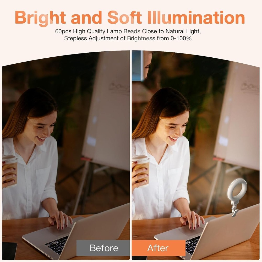 Video Conference Lighting Kit 600mAh Rechargeable, 4.5'' Computer Ring Light