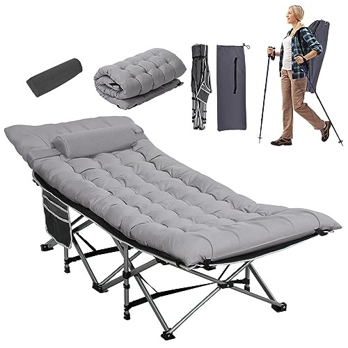 Wide Folding Camping Cots with Pillow & Extra Thick Matress, Cots for Grey