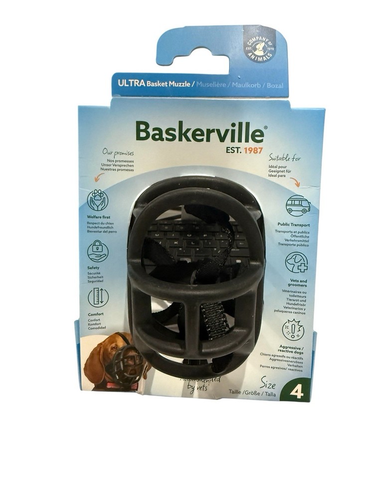 Baskerville Ultra Muzzle Dog Training Accessory, Size 4, Black Open Box