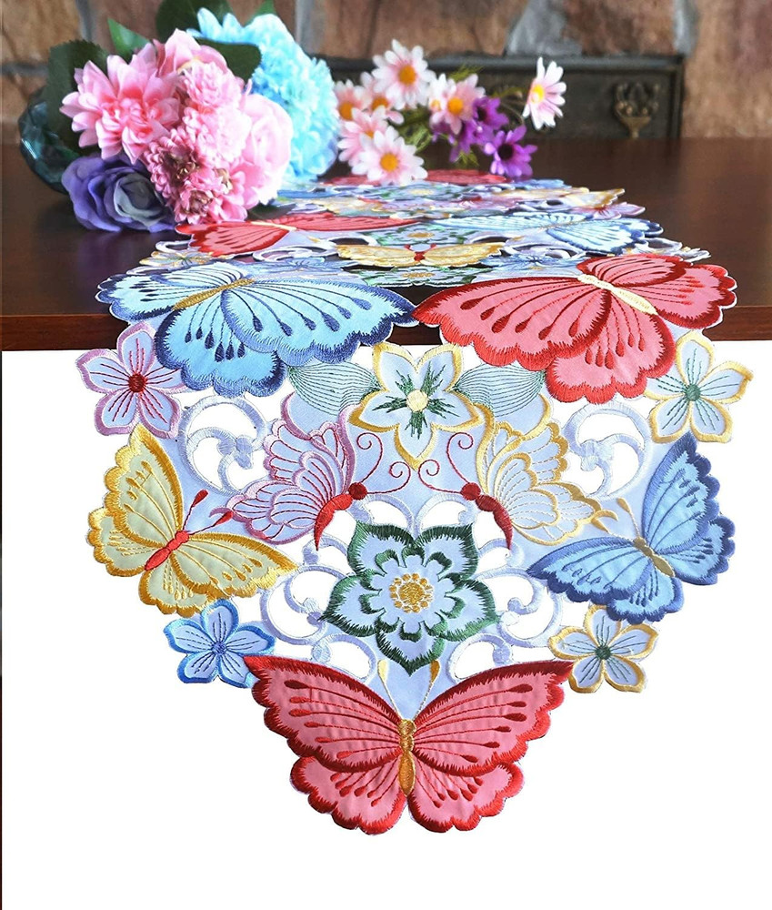 Easter Table Runner Spring Embroidered Butterfly Table Runner 13"×34" Applique F