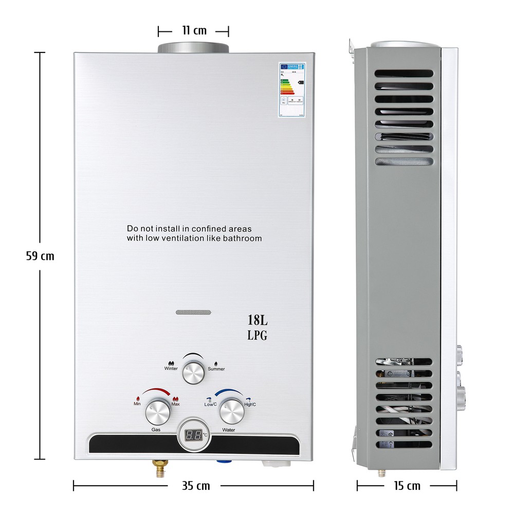 CO-Z 18L Hot Water Heater LPG Propane Gas Instant Tankless Boiler Display -Used
