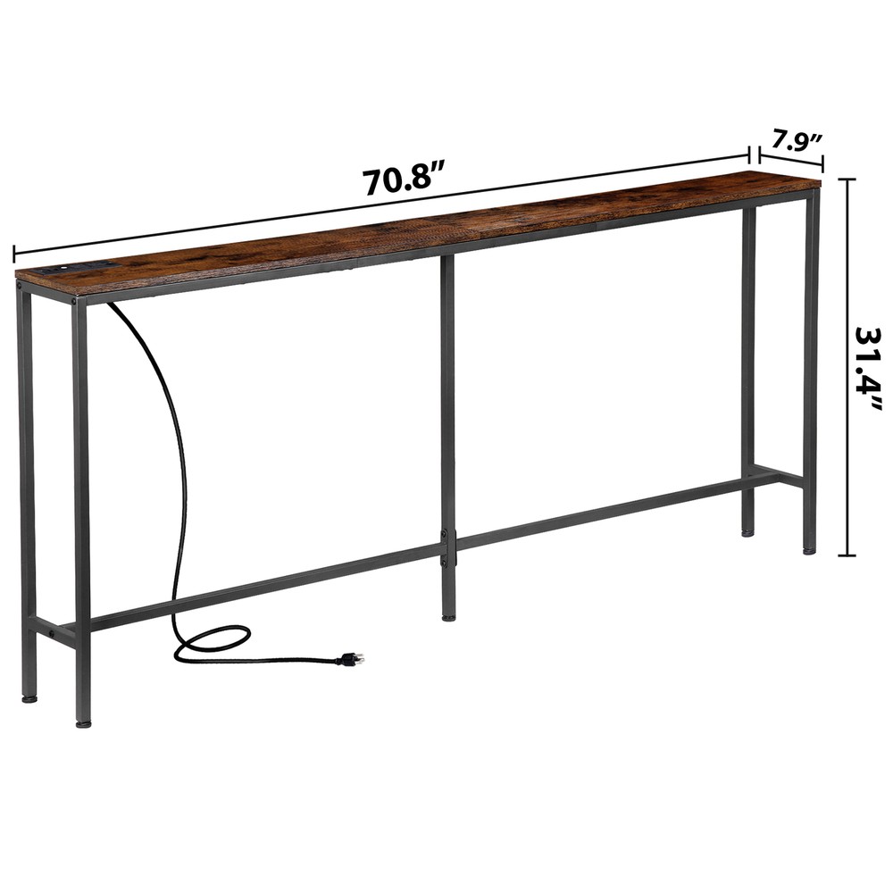 71" Console Table w/ Power Outlet Narrow Sofa Table Entry Table with Metal Frame