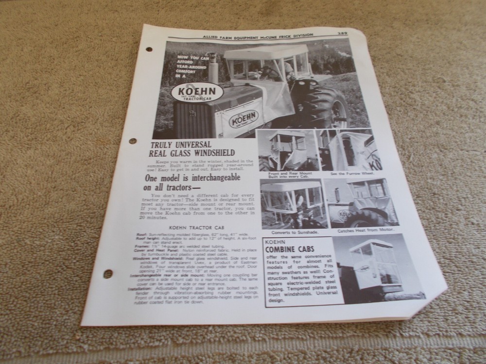 VTG KOHEN TRACTOR CAB PAPER AD BROUCURE MEYER TRACTOR PLOW SPECIFICATION