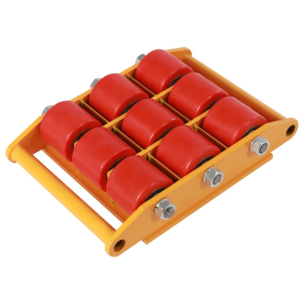 15T Machinery Mover 9 Rollers Machine Dolly Skate 360° Rotation Cap with Handle