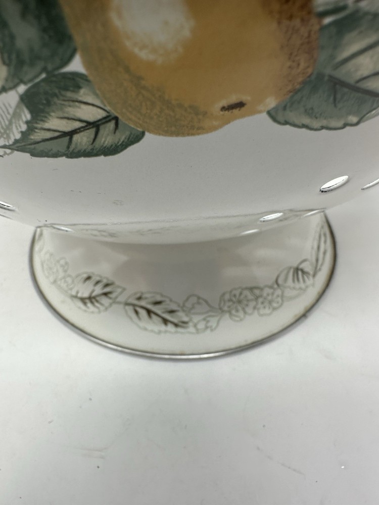 VTG White Enamel Colander Fruit Pattern