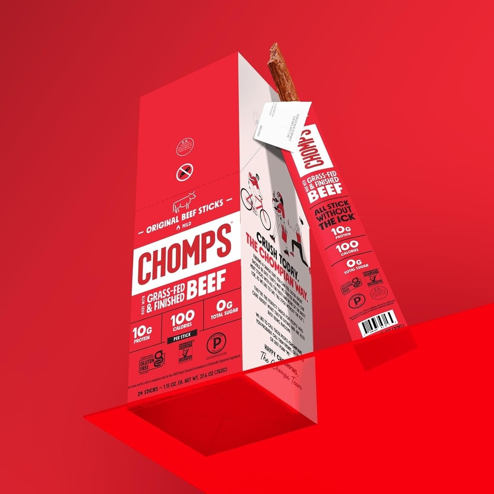 Chomps Original Beef Jerky Sticks 10-Pack, Grass-Fed, 10g Protein