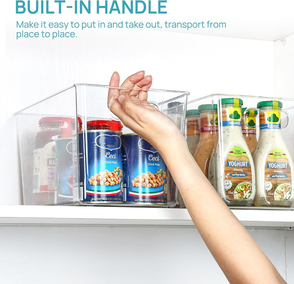 6 PCS Clear Plastic Storage Bins, Pantry Organizer Containers with Handle for...