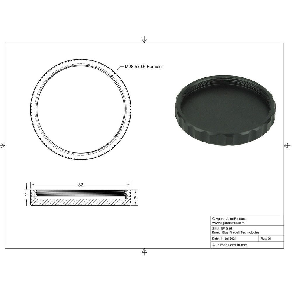 Blue Fireball End Cap (External) with M28.5x0.6 Female Thread # D-08