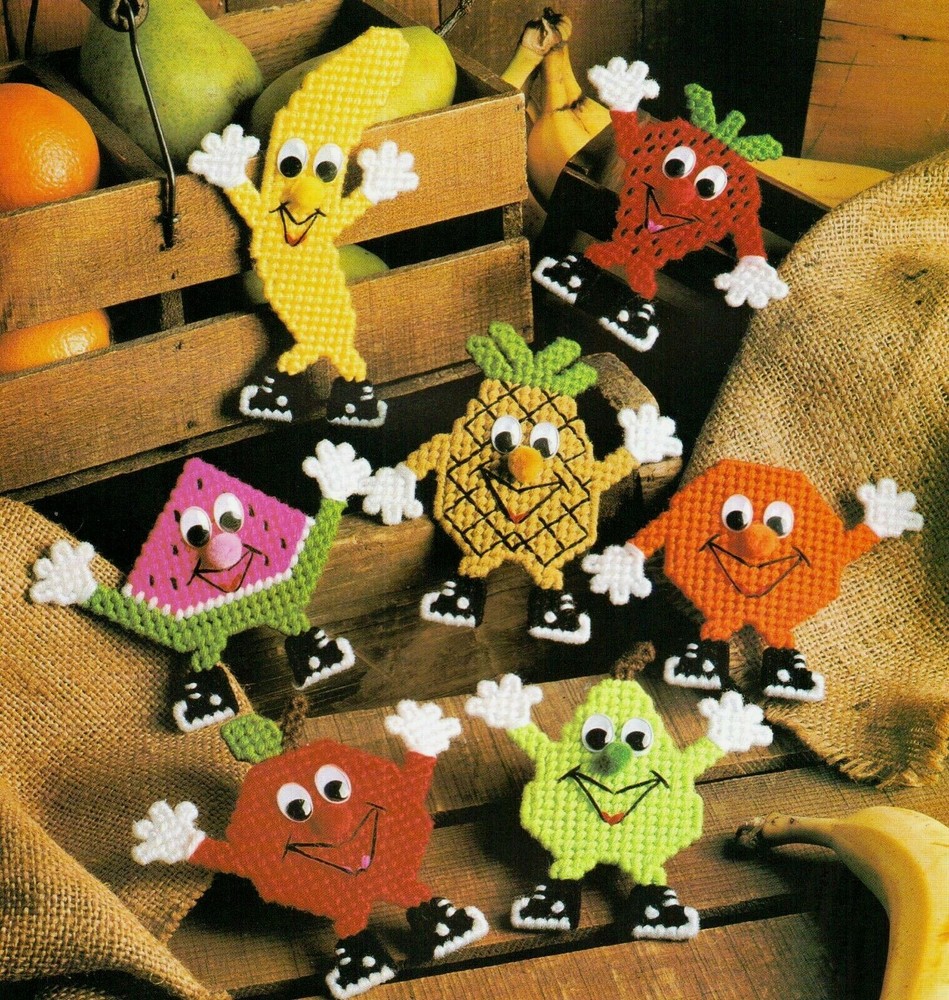 BOOGIE WOOGIE FRUIT 7 WIGGLY EYED MAGNETS PLASTIC CANVAS PATTERN INSTRUCTIONS