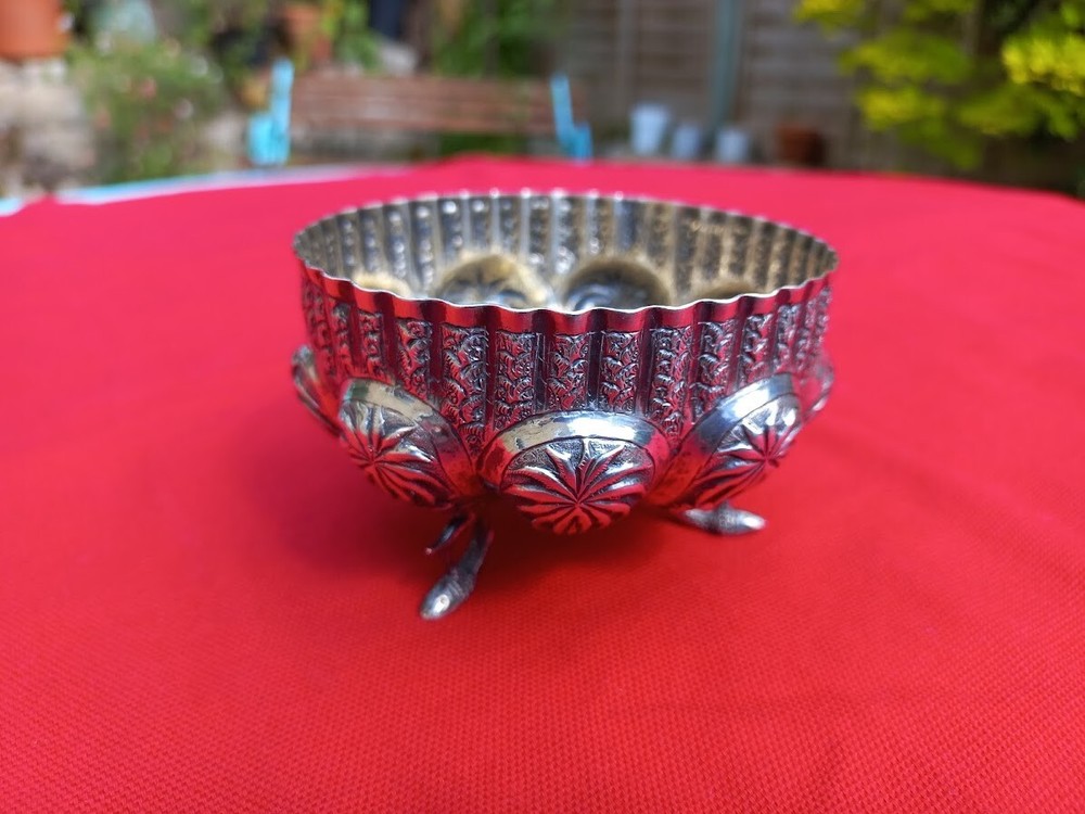 **price drop ** SOLID SILVER antique Indian bowl with repousse & gold interior