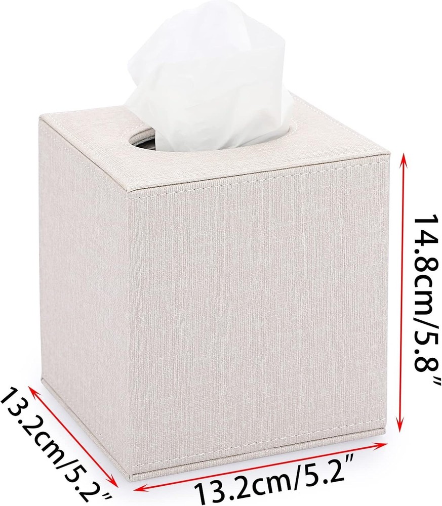 Modern Beige Square Tissue Box Cover with Magnetic Bottom - Home Decor Delight