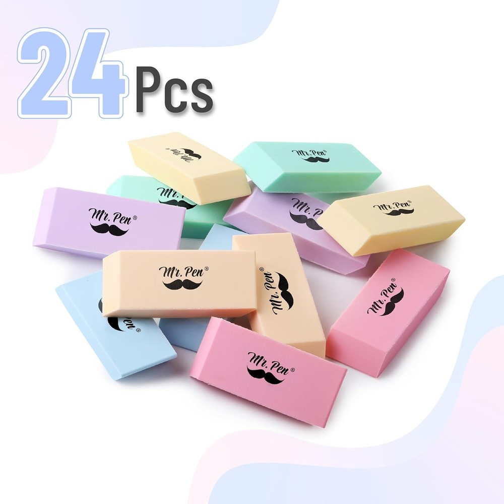 Pastel Rubber Block Erasers 24 Pack Classroom Supplies