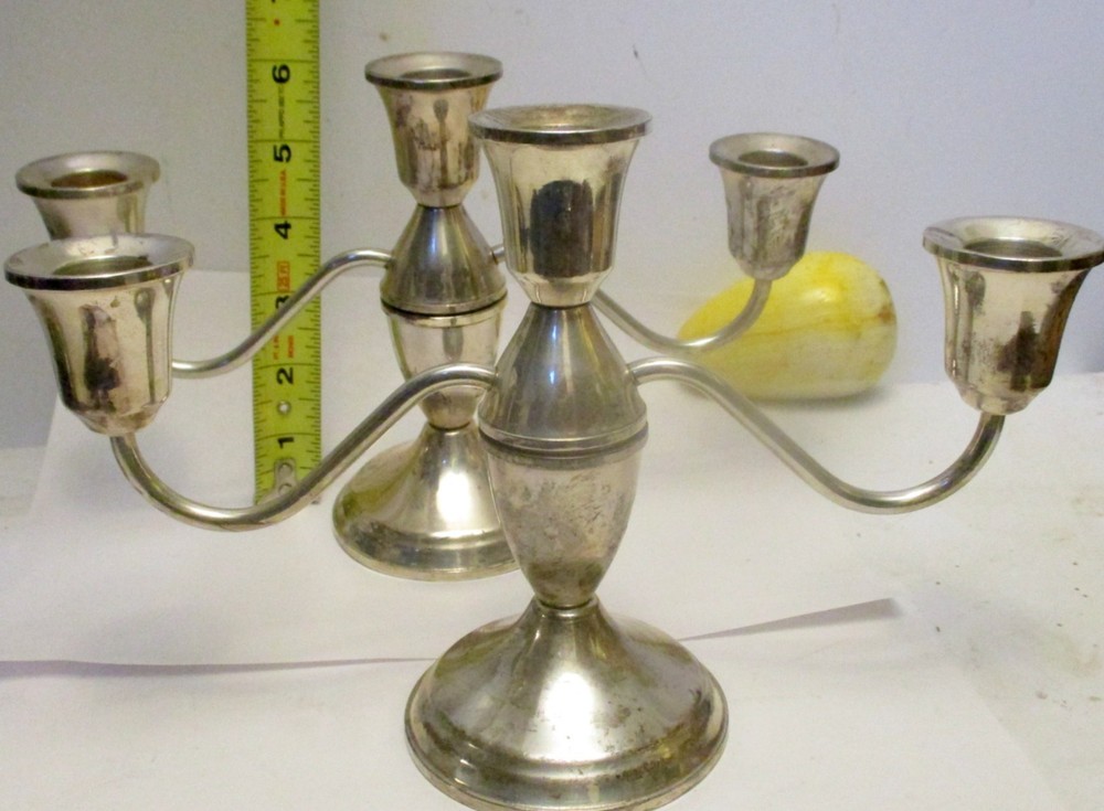 Pair STERLING SILVER DUCHIN 3 Candlestick CANDELABRA