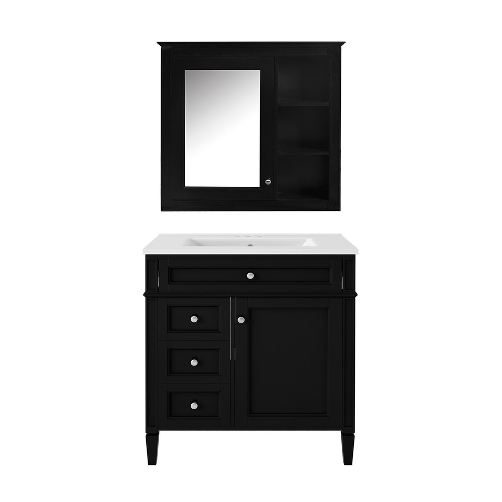 30'' Modern Black Bathroom Vanity Set with Sink & Mirror, 2 Drawers