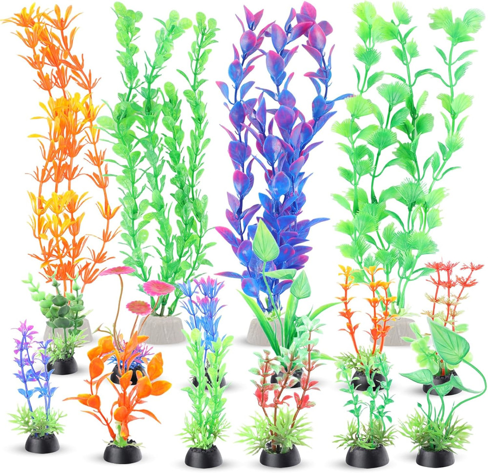 Aquarium Plants 16P, Plastic Fish Tank Plants, Different Types Artificial Decor
